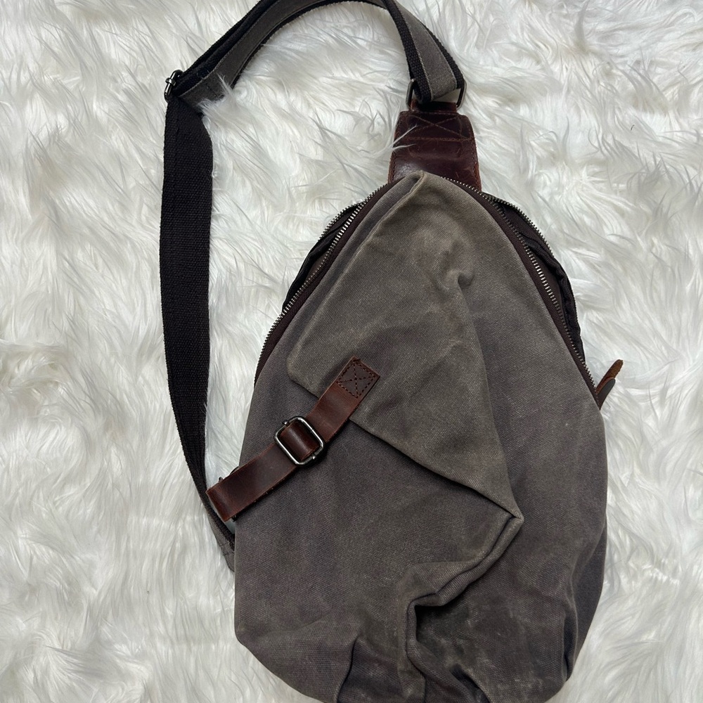 Stylish Canvas Leather Gray and Brown Men's Bag